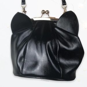 Lizhigu Faux Leather Pleather Black Kitty Cat Kitten Crossbody Purse Bag